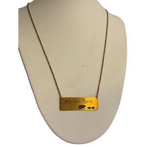 Mama Bear Necklace Gold Plated Bar Pendant Bear Cubs Mothers Day Adj 20" 5.38g